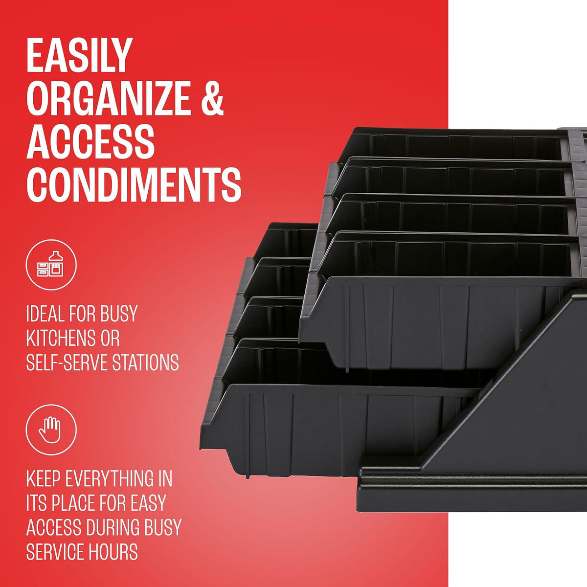Versa Self Serve Condiment Bin - 8 Storage Bins - Ideal for Food and Coffee Condiments (Black)