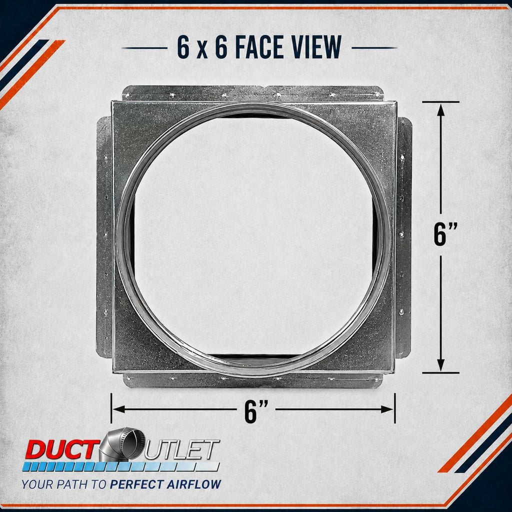 6" x 6" Ceiling Box, w/ 6" Round Collar - Connects Register Vent and Diffuser HVAC