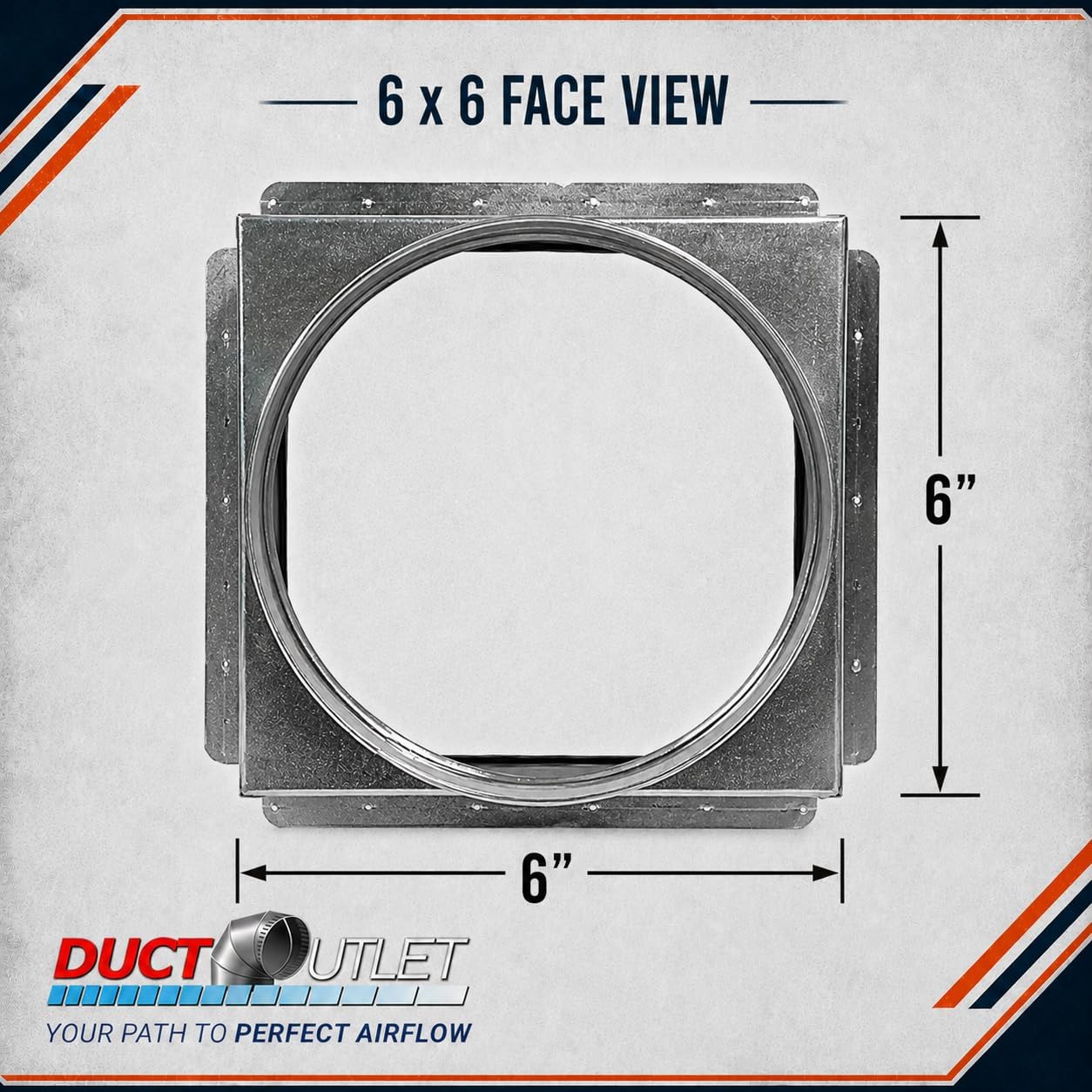 6" x 6" Ceiling Box, w/ 6" Round Collar - Connects Register Vent and Diffuser HVAC