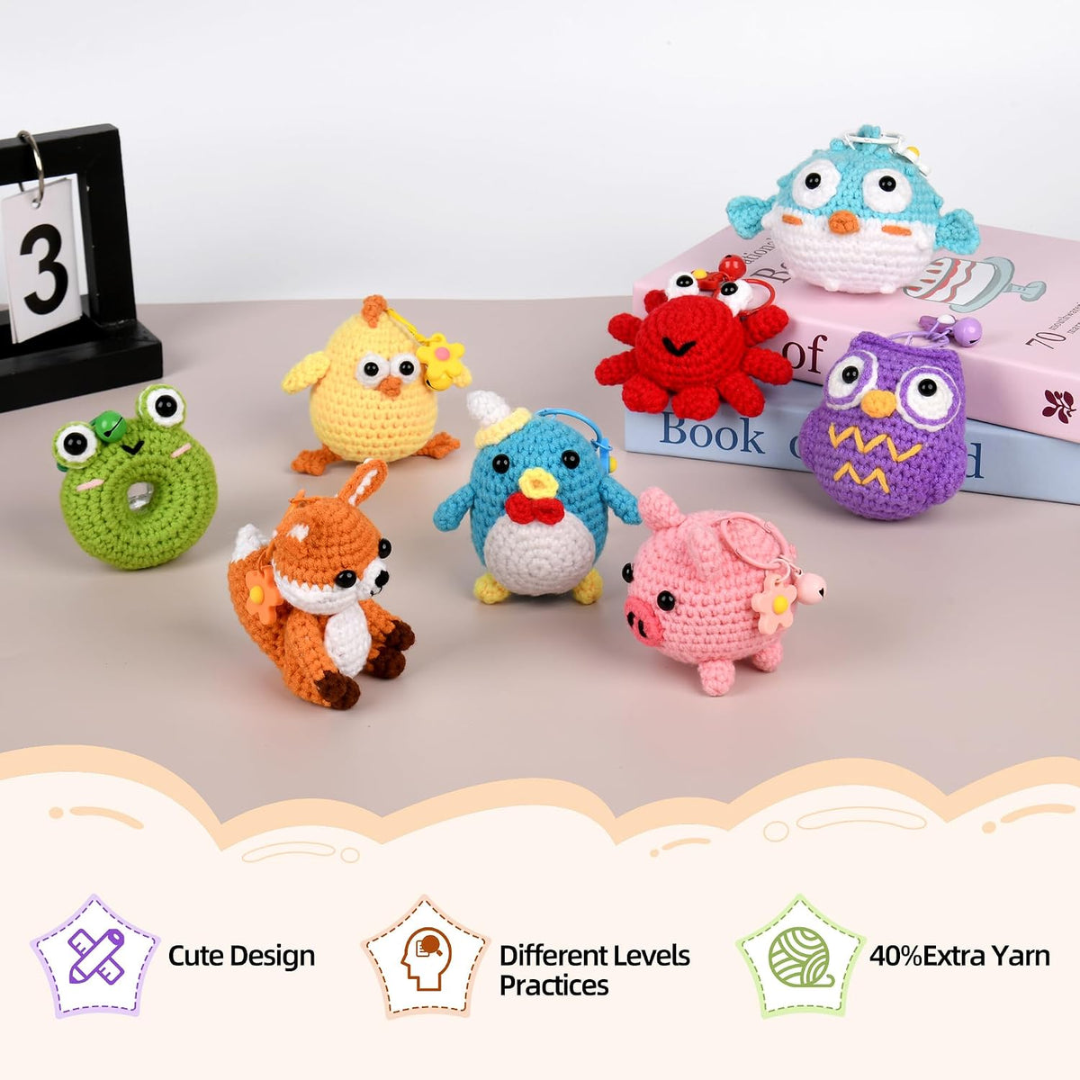 2026 Upgraded 8Pcs Christmas Crochet Kit for Beginners – DIY Animal Set with Step-by-Step Video Guides, Premium Yarn