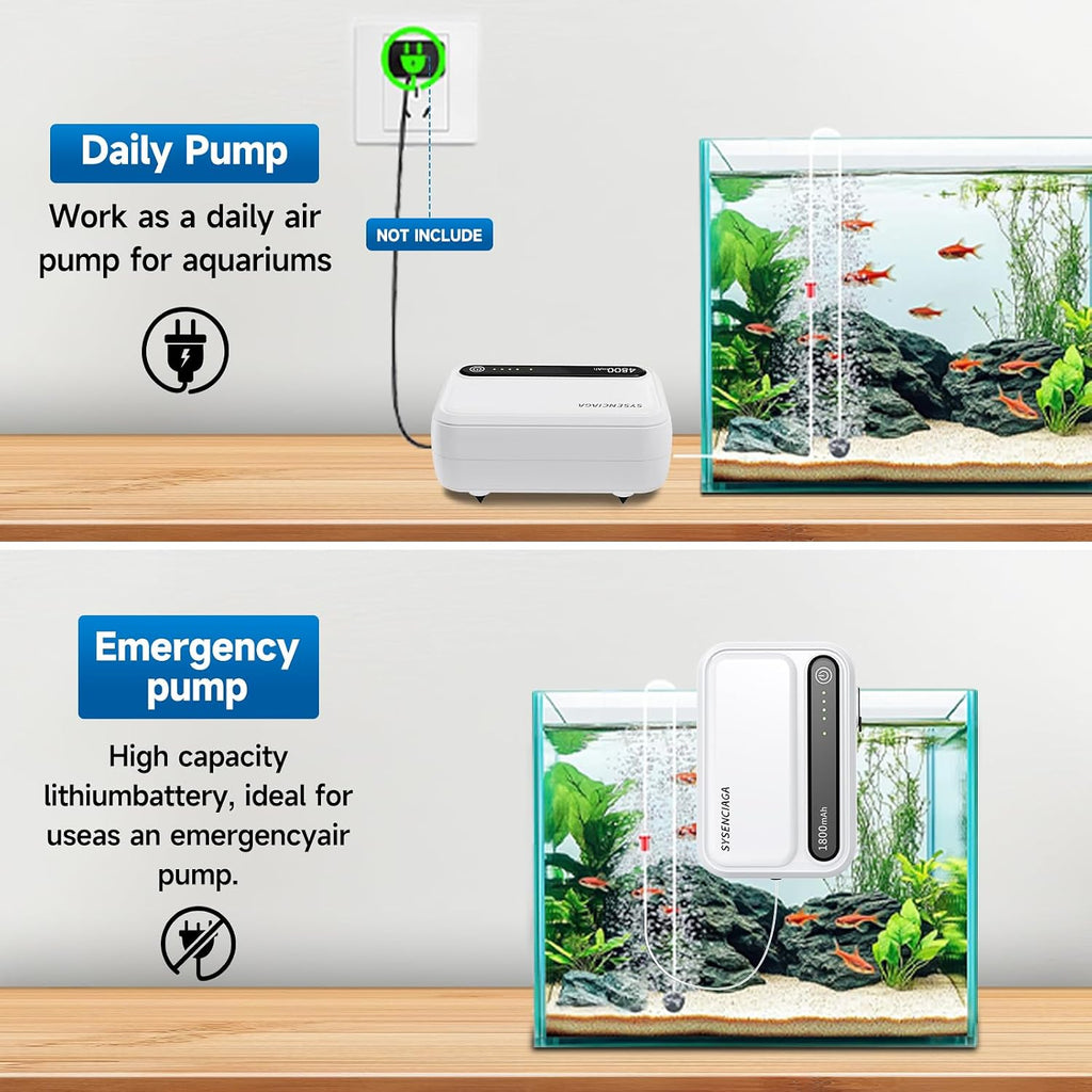 Aquarium Air Pump Rechargeable Aerator for Bait Bucket, Portable Battery Powered Air Pump for Aquarium, Fish Tank Air