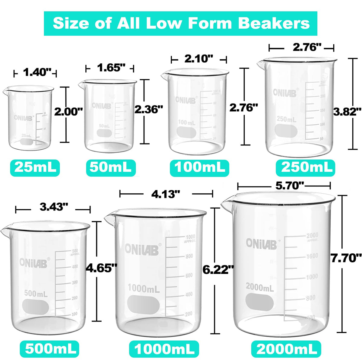 250mL Glass Beaker, 6 Pcs, Borosilicate Glass
