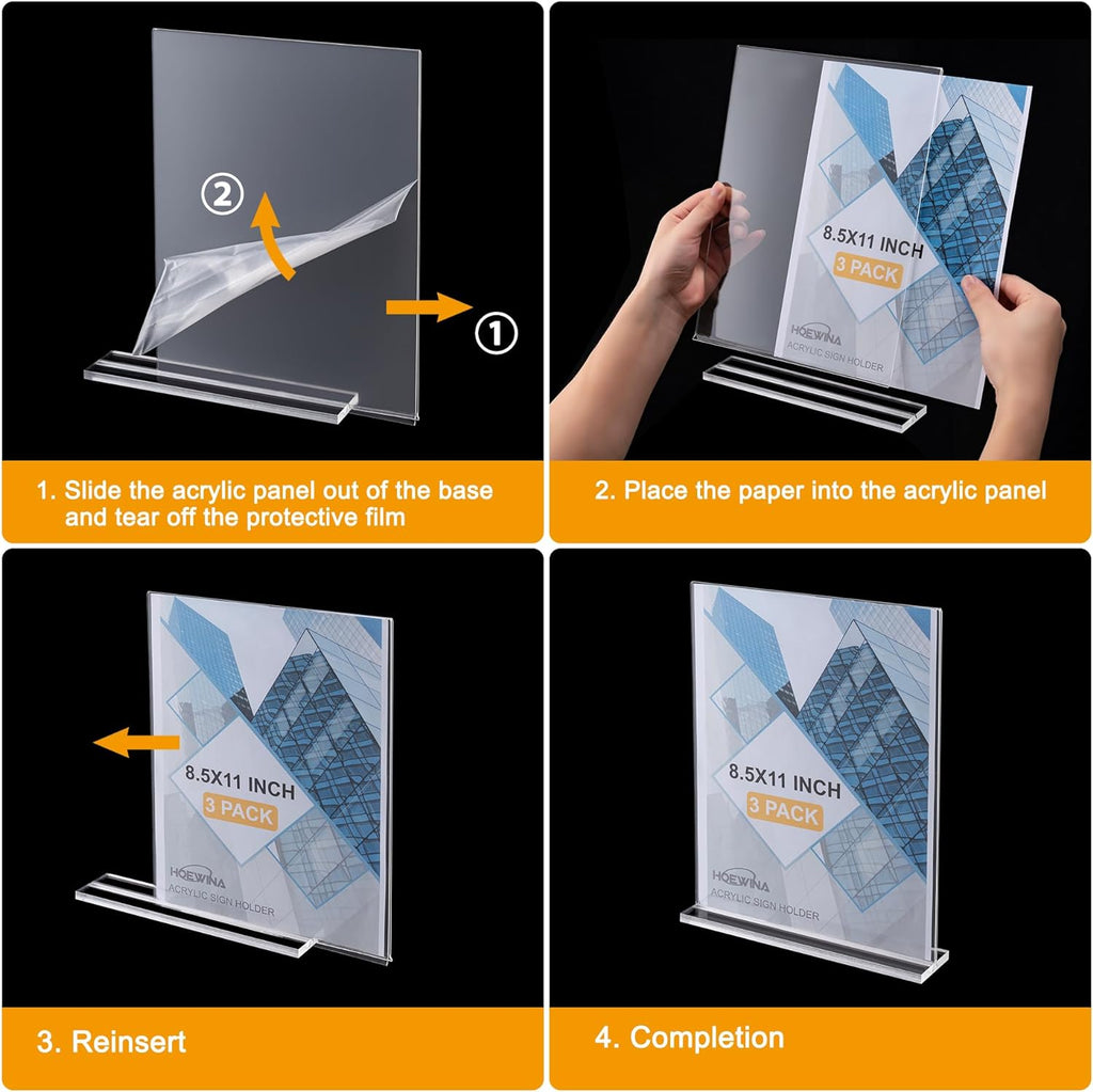 3Pack Acrylic Sign Holder 5 x 7 Inch, Business & Store Sign Holders | Vertical Double-Sided Acrylic Stands for Vendor