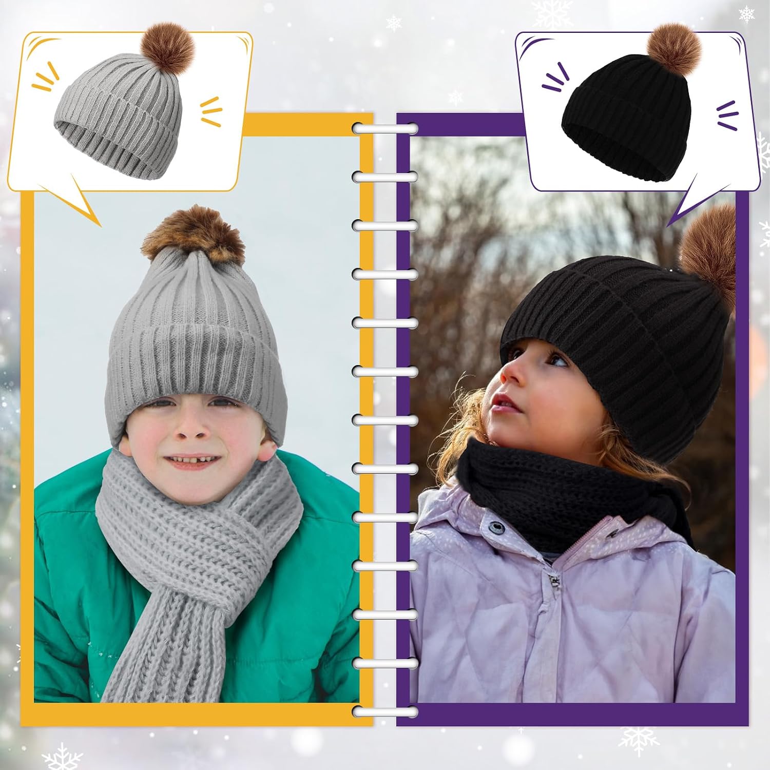 4 Sets Kids Winter Hat Gloves Scarf Set Girls Boys Knit Hat Long Scarf Snow Gloves Outdoor for Toddler