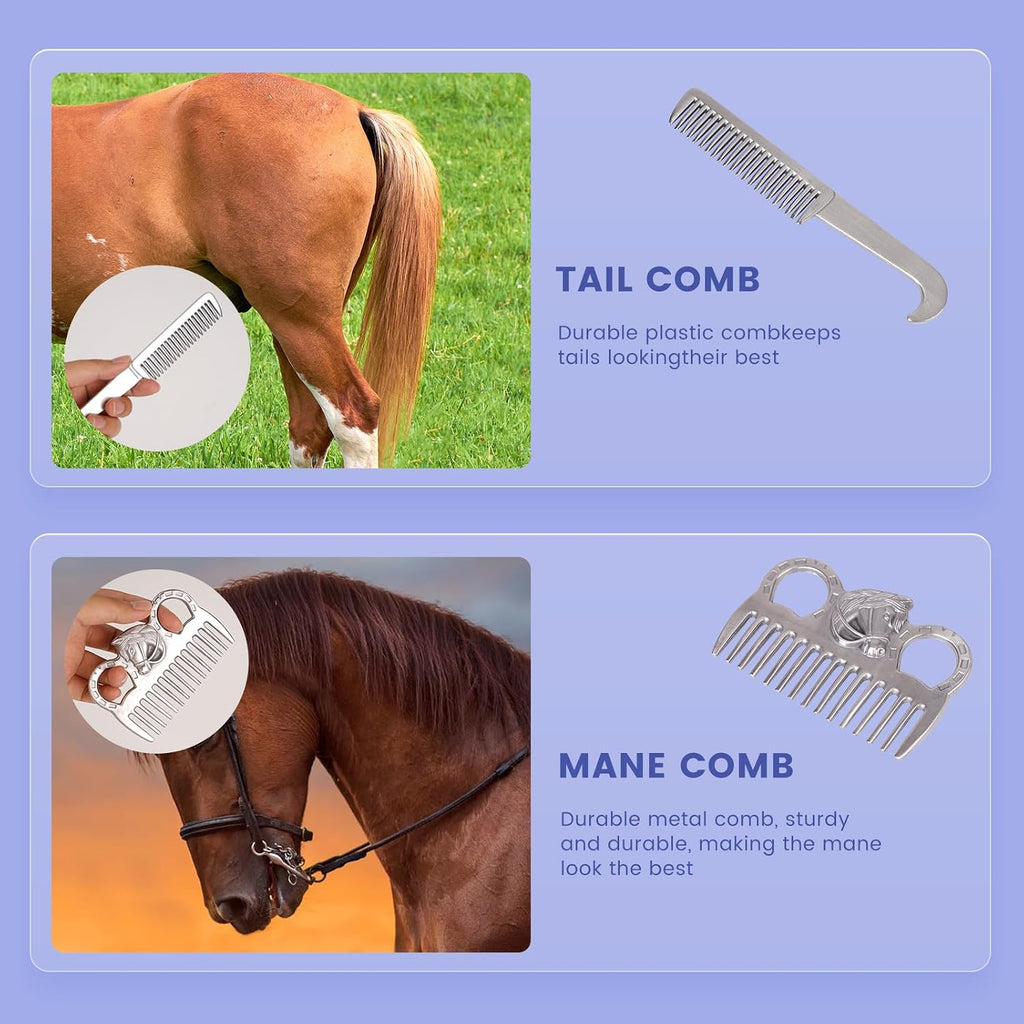 Horse Grooming Kit, 10pcs Horse Brushes & Cleaning Tool Set