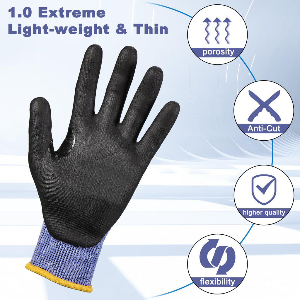 Level 5/A4 Cut Resistant Work Gloves, Touchscreen (3Pairs, 7/S)