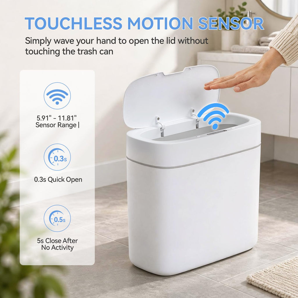 MOAPLL 3.2 Gallon Automatic Bathroom Trash Can with Lid, Motion Sensor