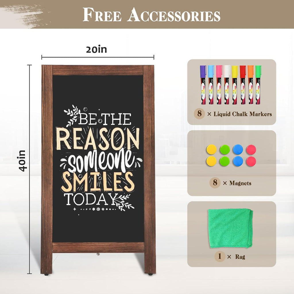 Double-Sided Magnetic 40" x 20" Brown Chalk Board Sign Board | Wooden A-Frame Sign, Sandwich Board Signs Outdoor
