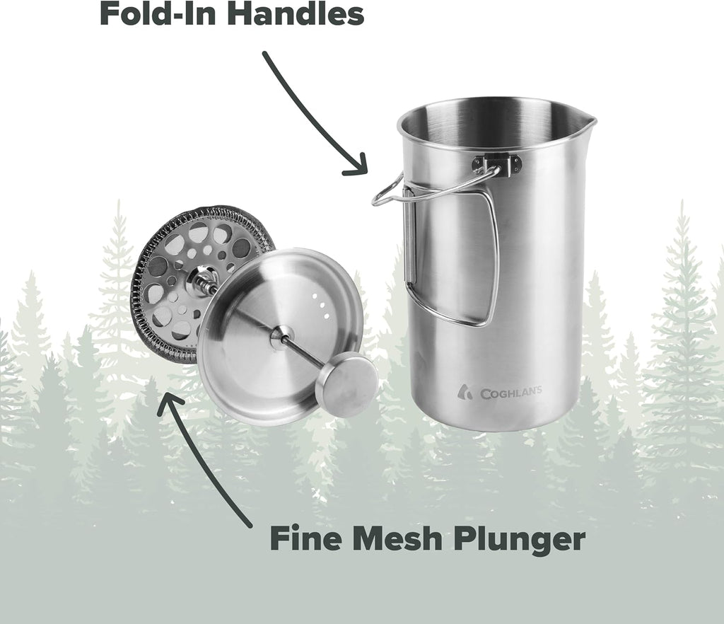 Stainless Steel French Press Coffee Maker – 4-Cup (32 oz), Campfire & Stovetop Safe, Portable & Durable – Fine Mesh