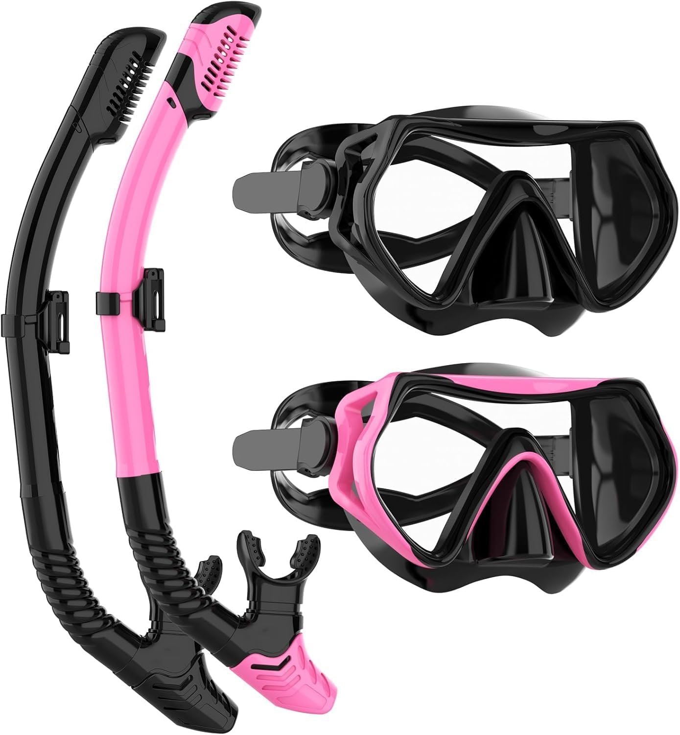 Snorkeling Gear for Adults, JRing Snorkel Mask Set with 180 Degree Tempered Glass Anti Fog Goggles Scuba Dry Top