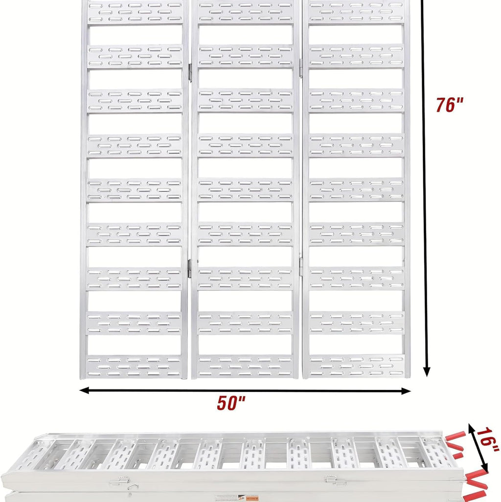 1500-LBS Capacity Aluminum Tri-Fold Loading Ramps with Load Straps