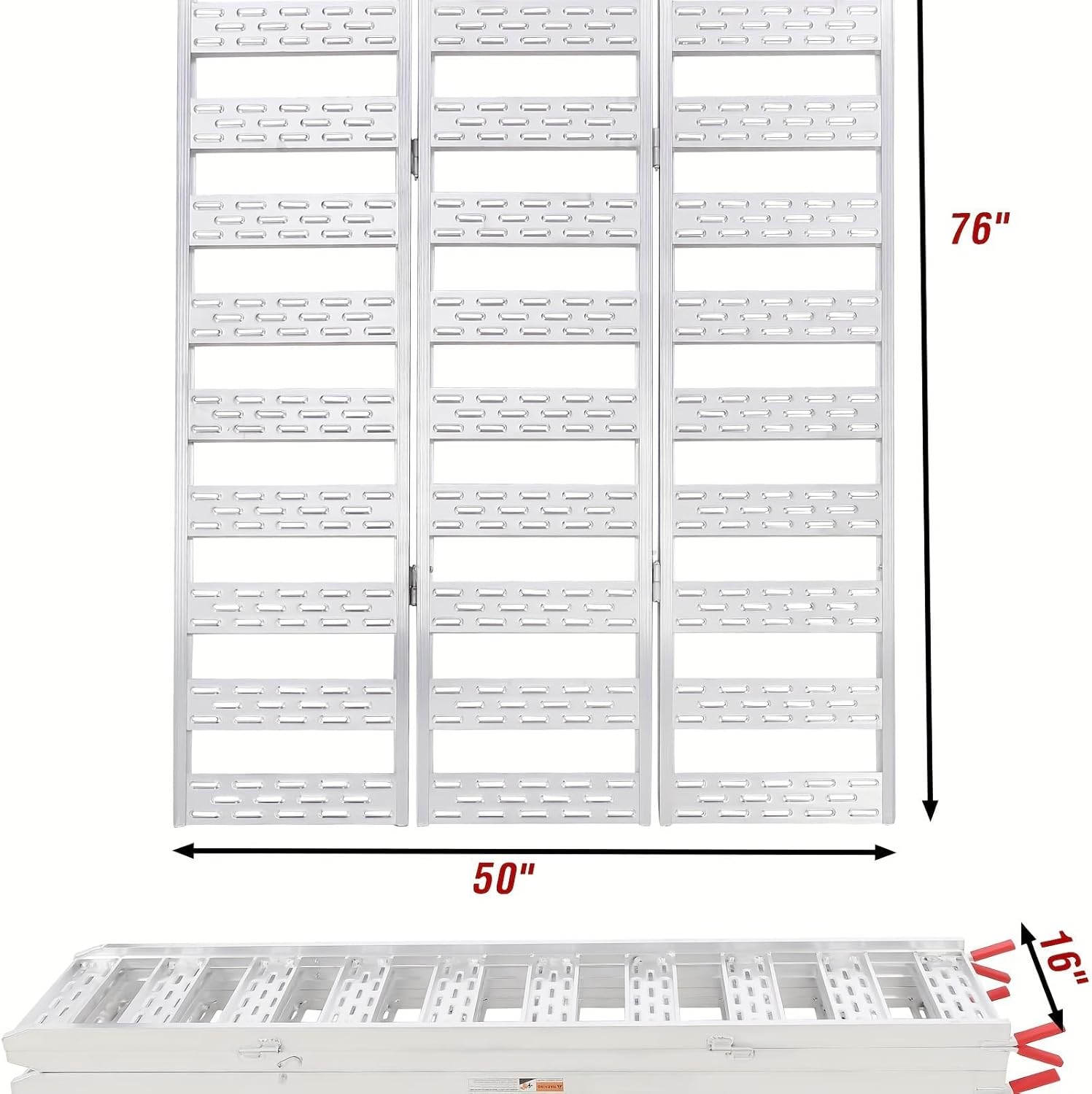 1500-LBS Capacity Aluminum Tri-Fold Loading Ramps with Load Straps