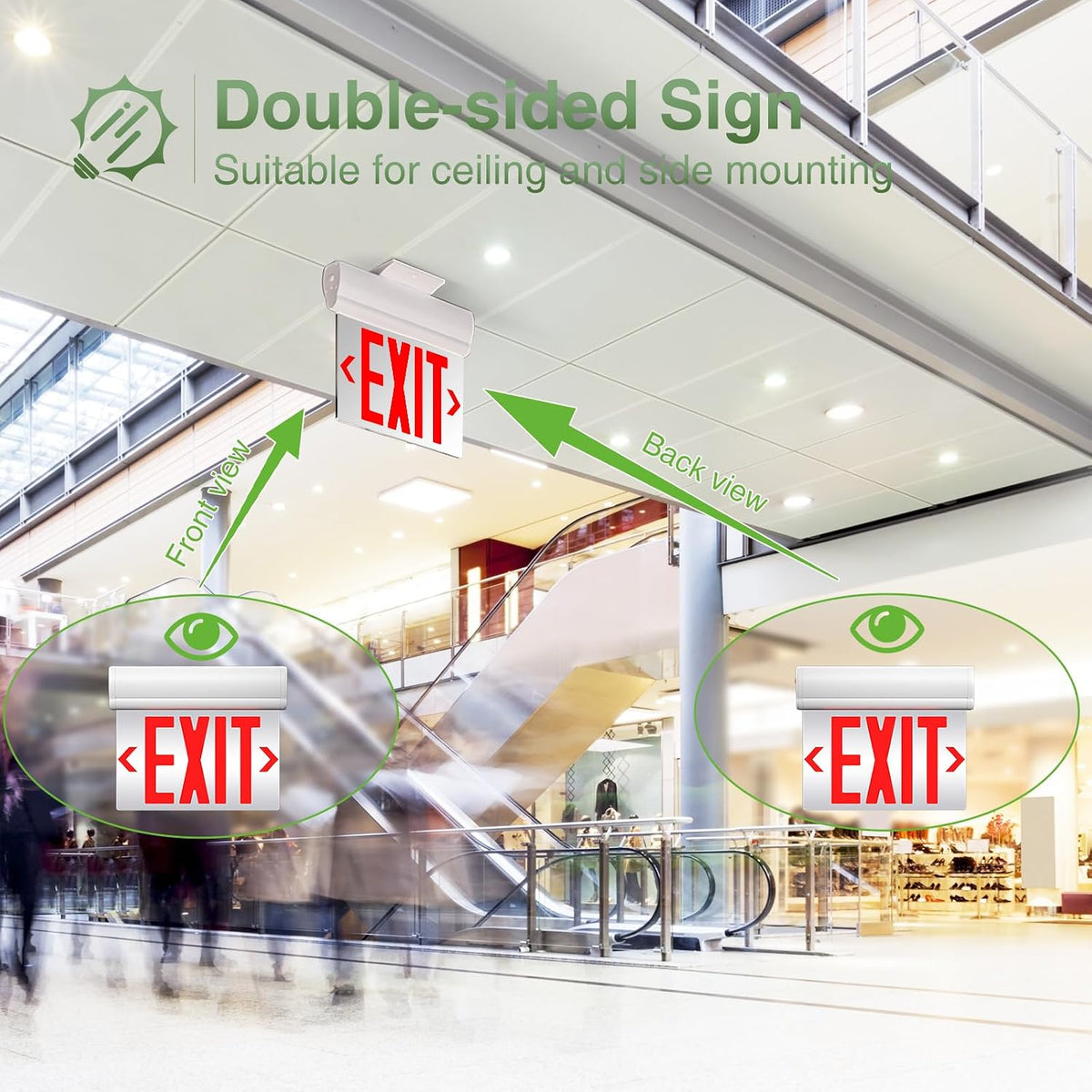 2 Pack Red LED Double-Sided Exit Sign with Battery Backup
