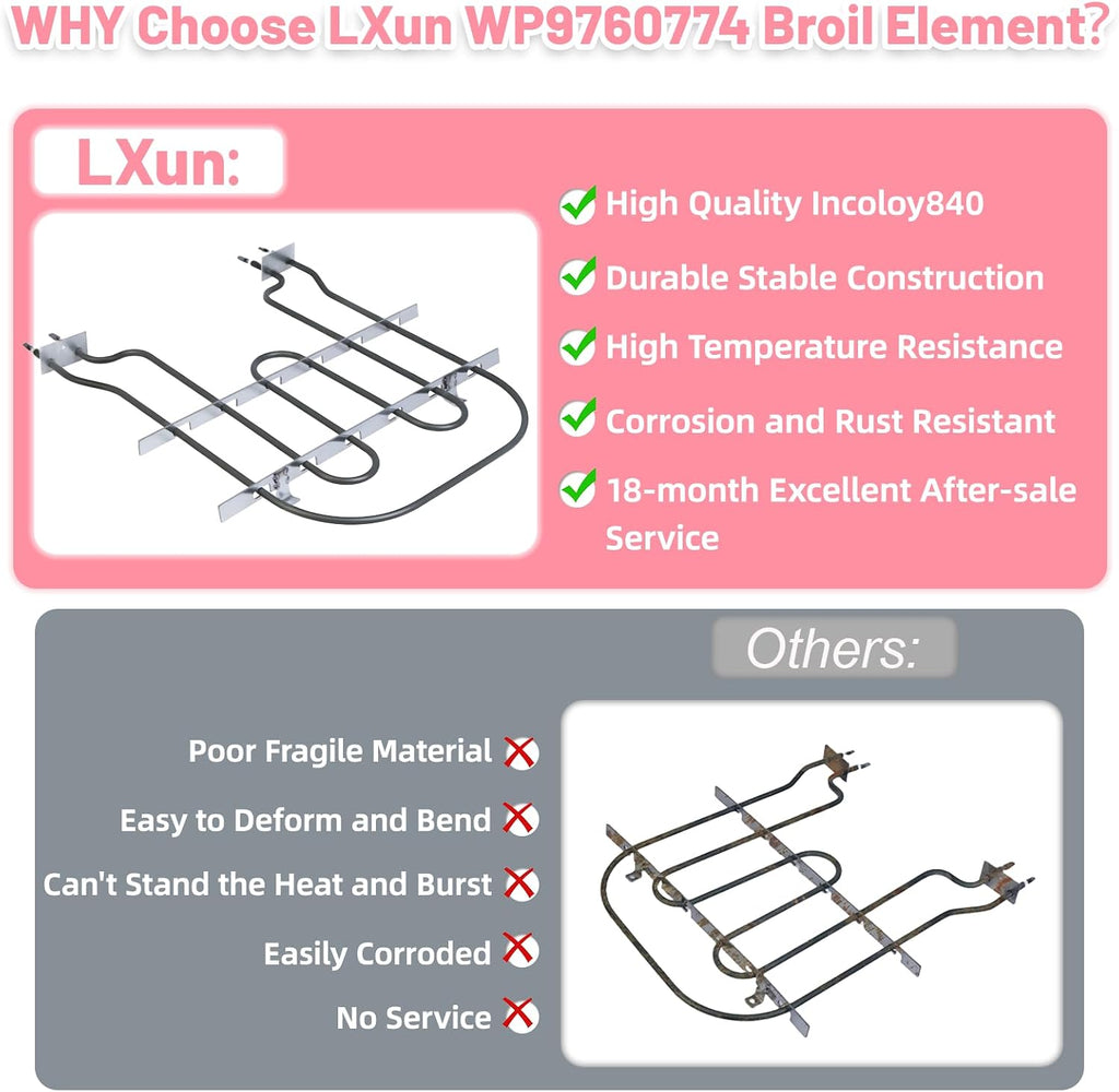LXun Upgrade WP9760774 Broil Element Compatible with Crosley KitchenAid Whirlpool Oven Heating Element Part 9760774 1201761 PS11747304 EAP11747304 AP6014070 1920744 for WP9760774 Oven Heating Element