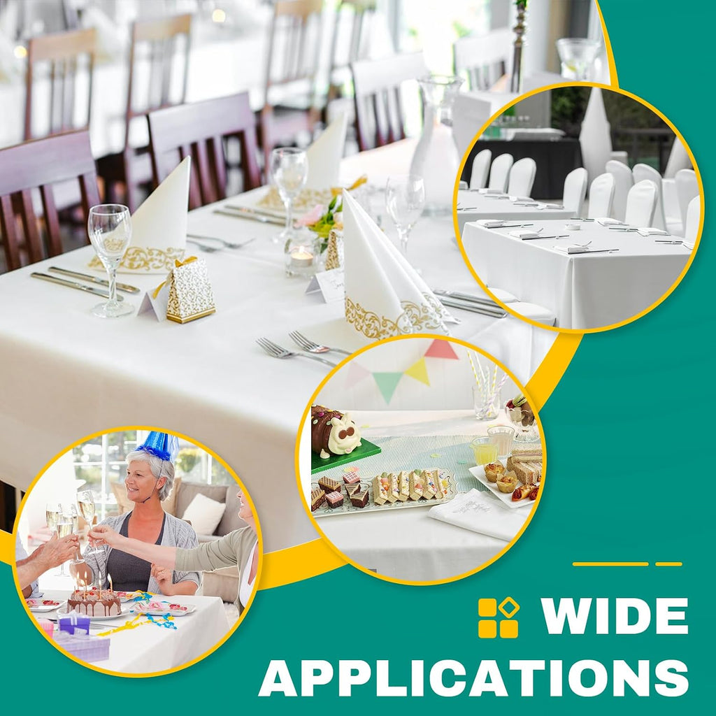 50 Pack White Plastic Tablecloth, Plastic Table Cloths Disposable