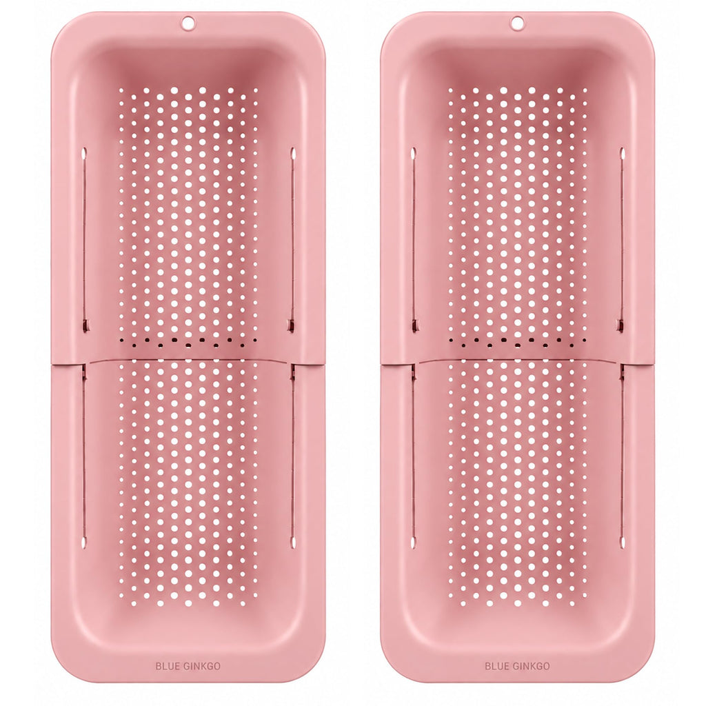 Blue Ginkgo Over Sink Colander, Extendable Kitchen Strainer, 2-Pack, Pink