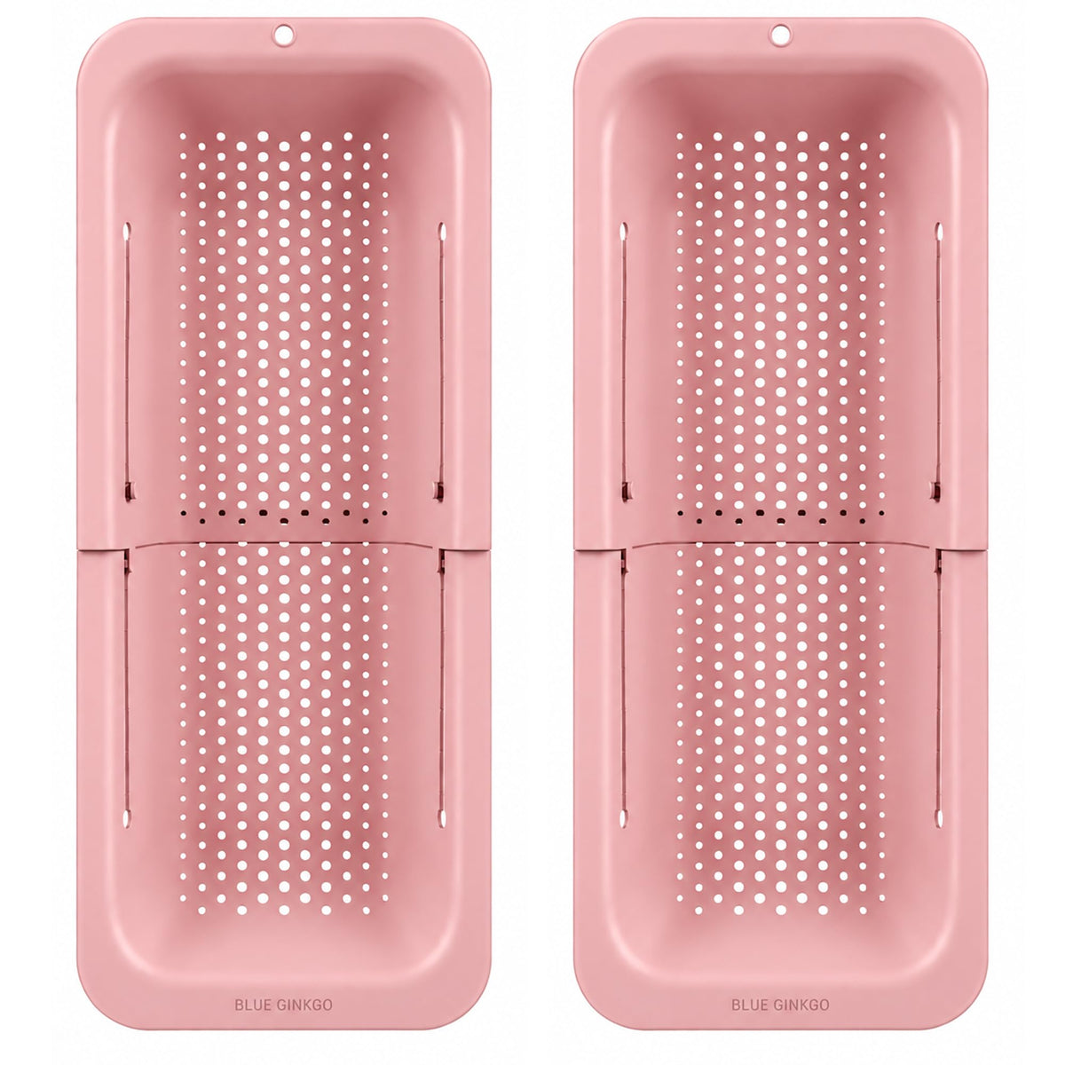 Blue Ginkgo Over Sink Colander, Extendable Kitchen Strainer, 2-Pack, Pink