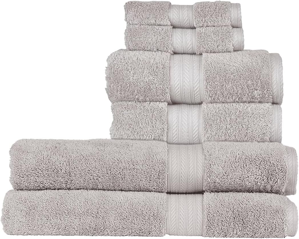 Renaissance 6 Piece Gray Towel Set | 100% Egyptian Cotton | Luxury Bathroom Towels | Soft and Super Absorbent | 675