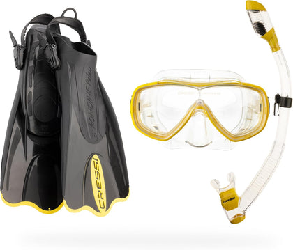 Palau SAF Set | Flexible Size Range Fit, Bare Feet or Neoprene Socks, Easy Kick Thrust, Gentle Silicone Skirt