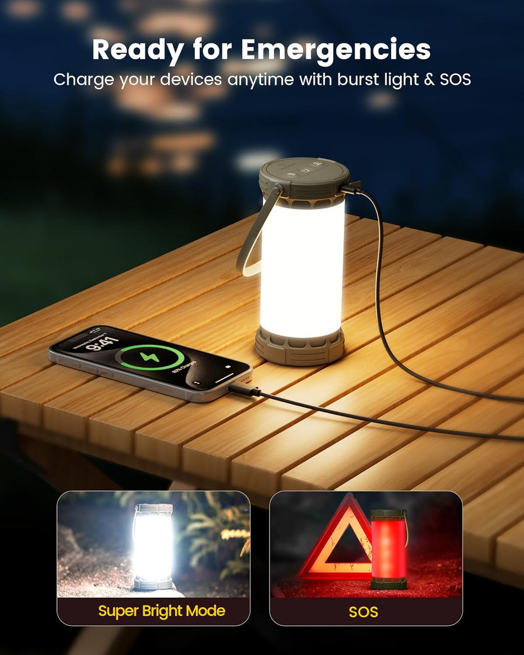 135 LED Ultra Bright Camping Lantern, Up to 200H, 5000mAh Camping Lights with 3 Colors & 5 Brightness, SOS, Max
