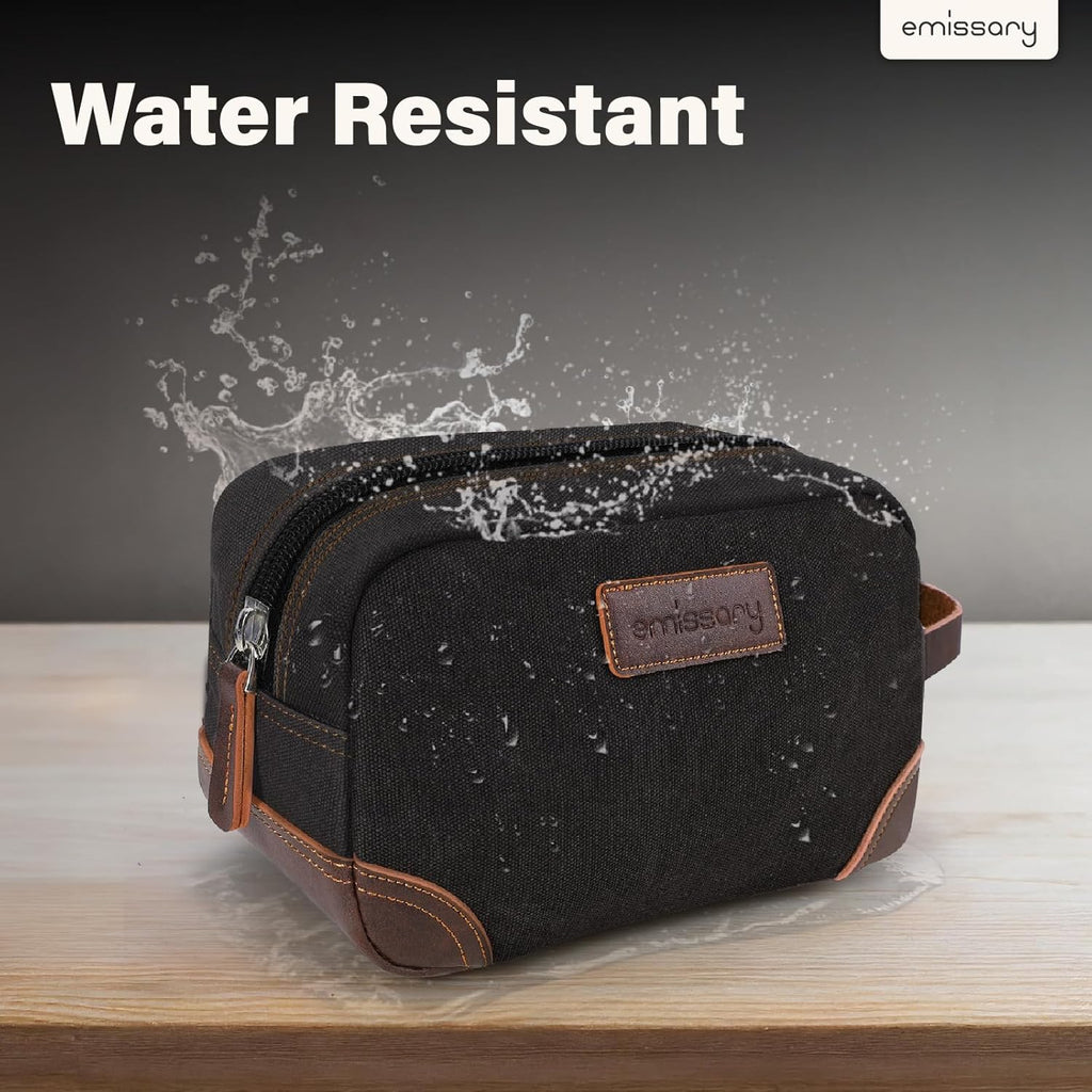Men's Toiletry Bag, Leather and Canvas Travel Toiletry Bag, Dopp Kit for Men, Travel Bathroom Bag Men's Shaving Kit