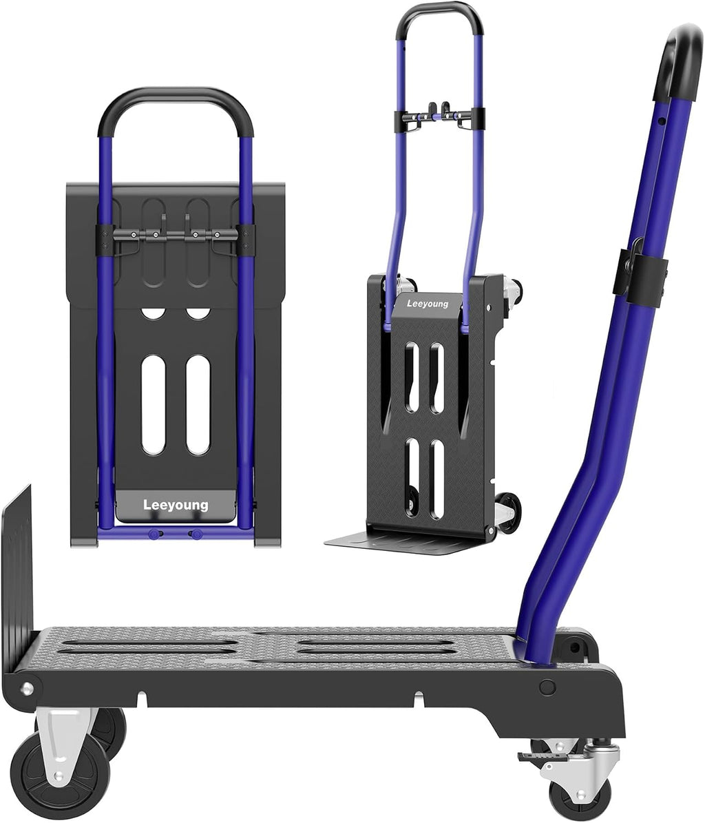 3-in-1 Folding Hand Truck – 330lbs Portable Dolly cart with Adjustable Handle,360° Swivel Casters & One-Touch Parking