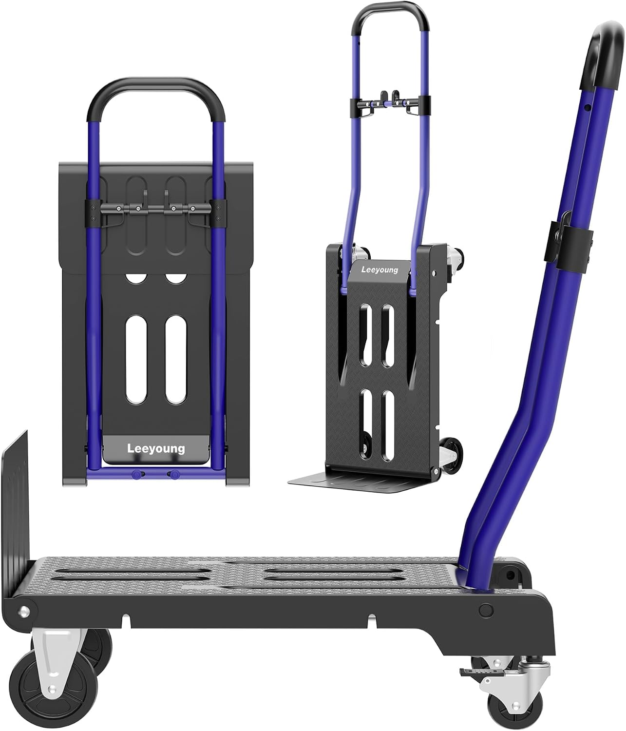 3-in-1 Folding Hand Truck – 330lbs Portable Dolly cart with Adjustable Handle,360° Swivel Casters & One-Touch Parking