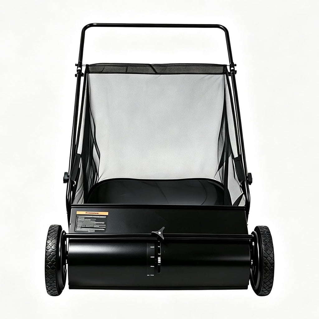 Push Lawn Sweeper, 26-Inch Width, 7 Cu. Ft. Hopper Capacity, 4 Spinning Brushes, Adjustable Height, Durable Steel