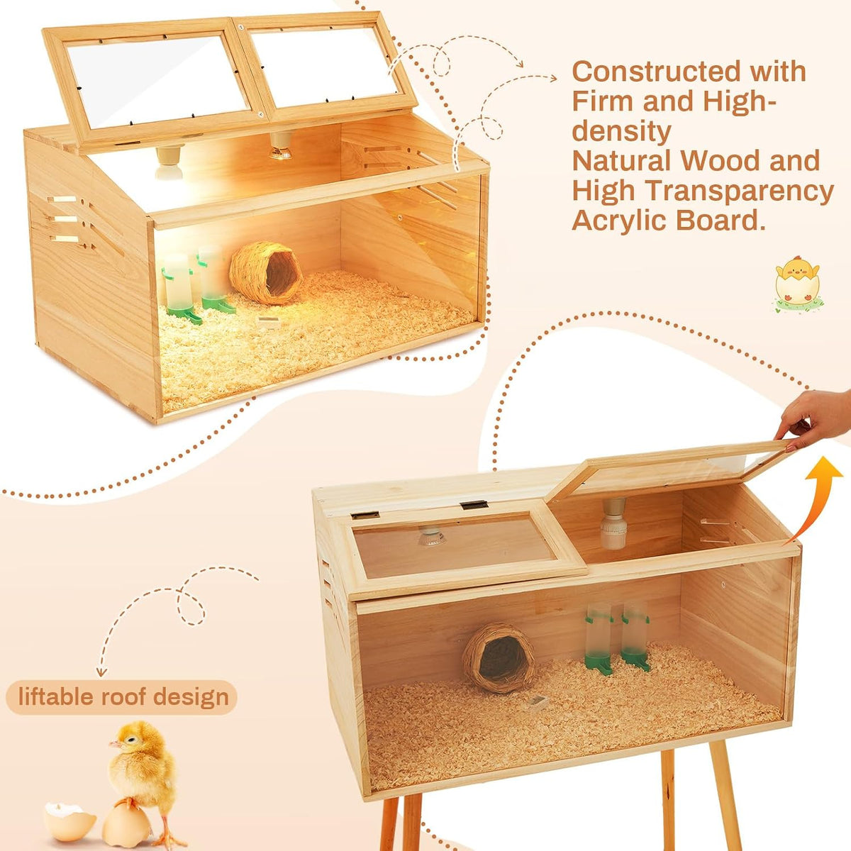 Chicken Brooder Box, Wooden Table Legs, 24 x 16 x 16 in