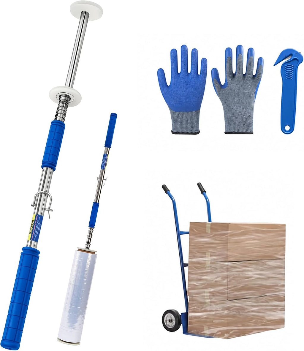 Long Handle Pallet Stretch Wrap Dispenser, Stretch Wrap Dispenser for Film Width 12-20 inch, Rolls 1.5" to 3"