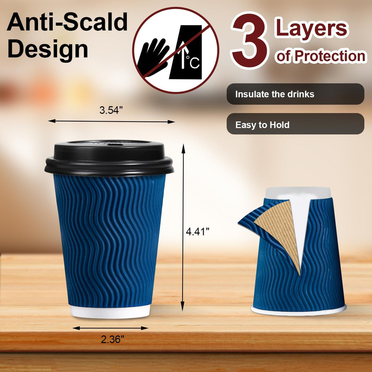 Coffee Cups with Lids 12 oz 50 Pack, Disposable To Go Cups with Lid