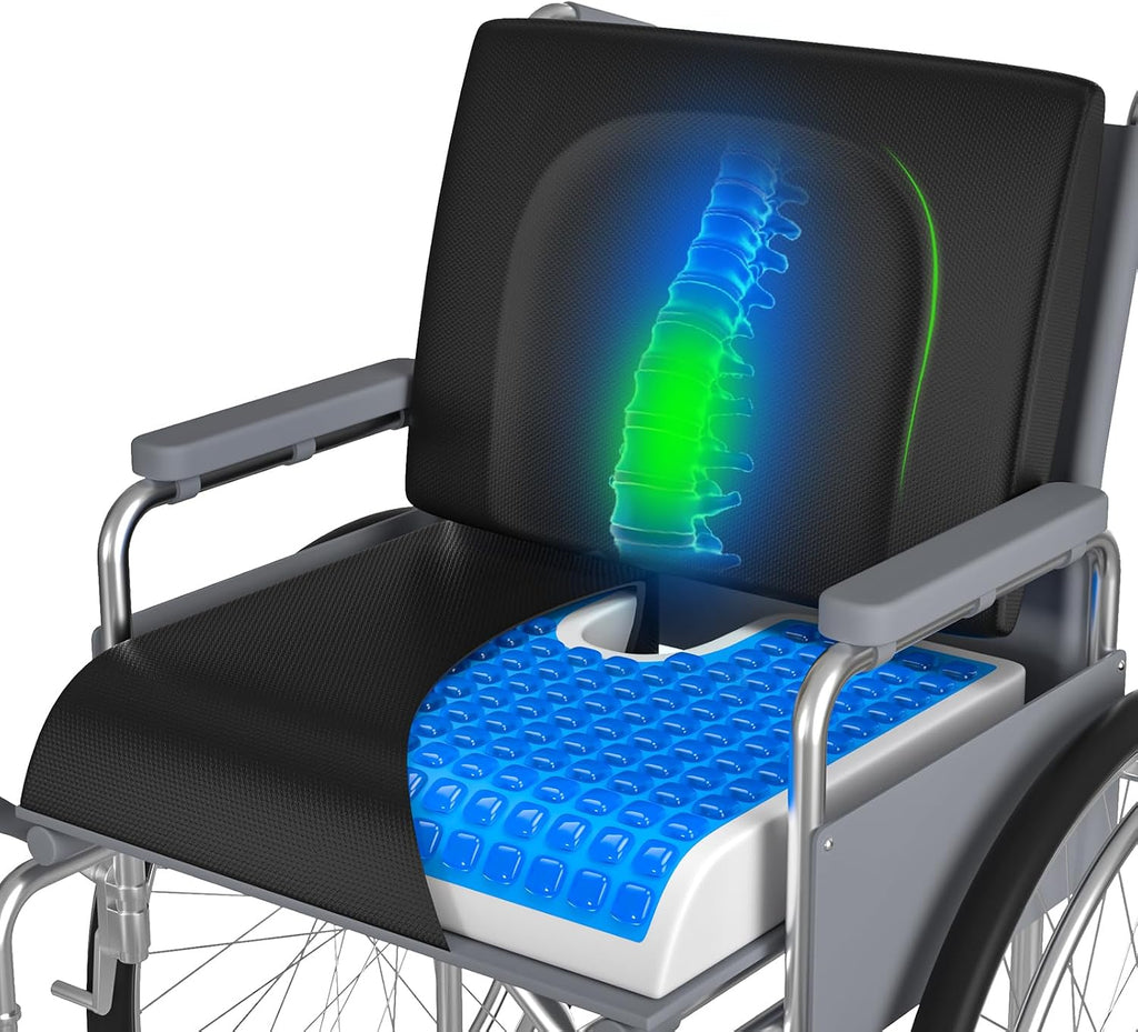 Wheelchair Cushions, 18''x16''x 3'' Gel Wheelchair Seat Cushion with Lumbar Pillow, (2-Piece Set) for Relieve