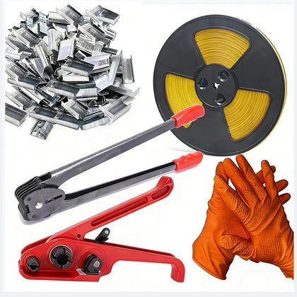 Packaging Banding Strapping Kit, Poly Strapping Tensioner, | 4000" PP Strapping Band,100 Pcs Metal Seals, Sealer