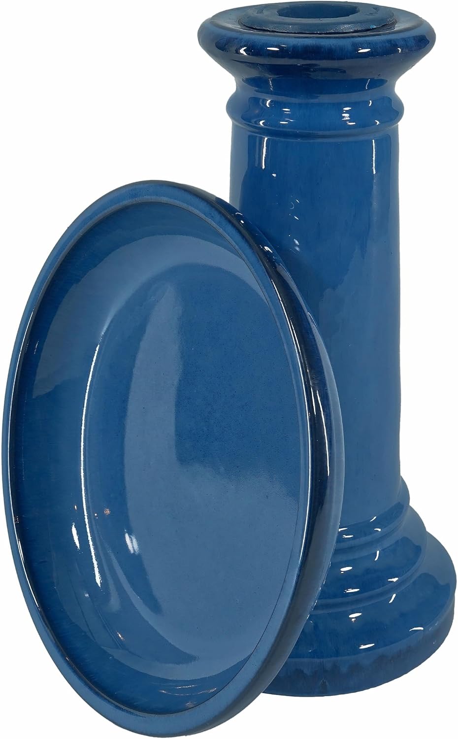 Aviatra Outdoor Ceramic Birdbath with Pedestal Stand and Glossy Finish, Elegant Traditional Birdbath for Garden, Blue