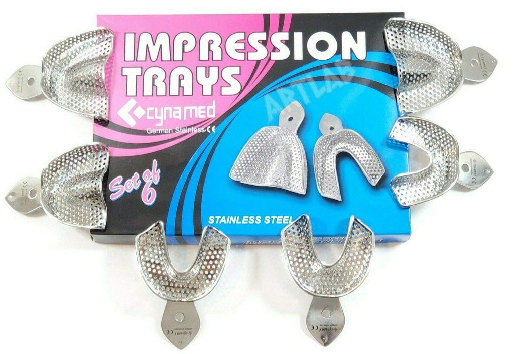 Premium German Dental Autoclavable Metal Impression Trays Stainless Steel Upper Lower Dental Perforated Impression