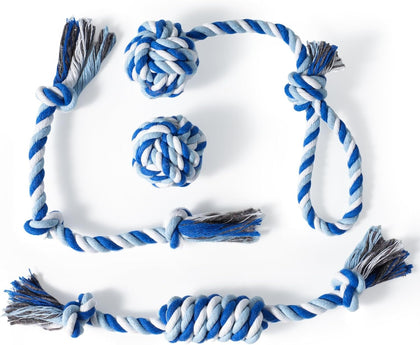 Dog Rope Toys 4 Pack, Puppy Teething Cotton Knot Chew Rope for Small Medium Dogs, Interactive Tug of War Dog Toys for