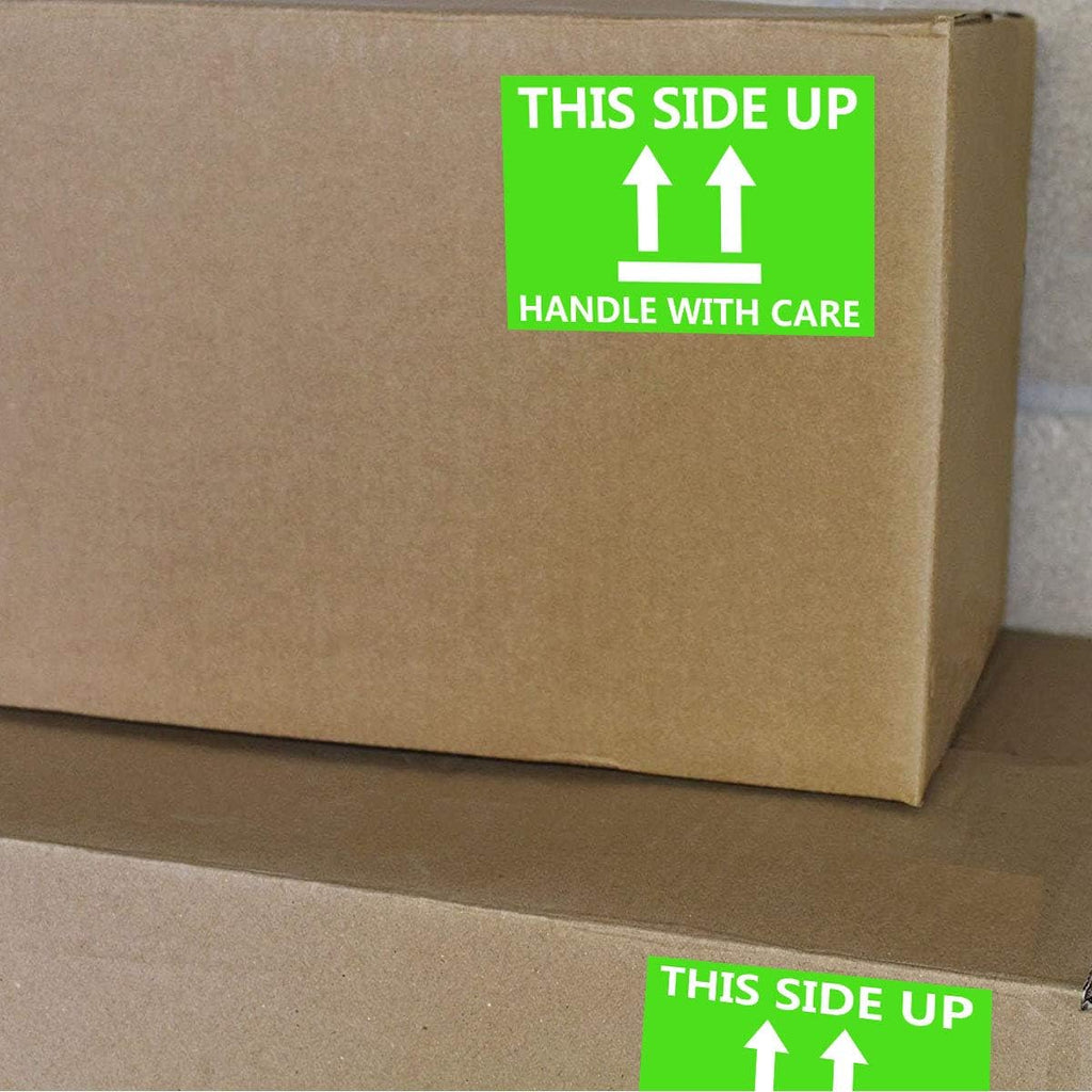 This Side Up Fluorescent Shipping Label Stickers-2" X 3" This Side Up Warning Stickers for Shipping and Packing-300