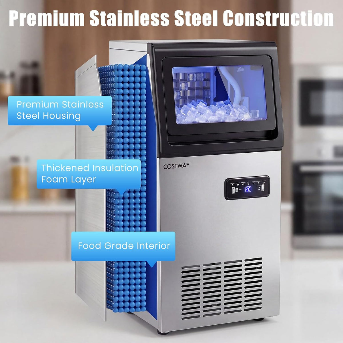 Commercial Ice Maker Machine 110LBS/24H, 36 Cubes in 13 Mins