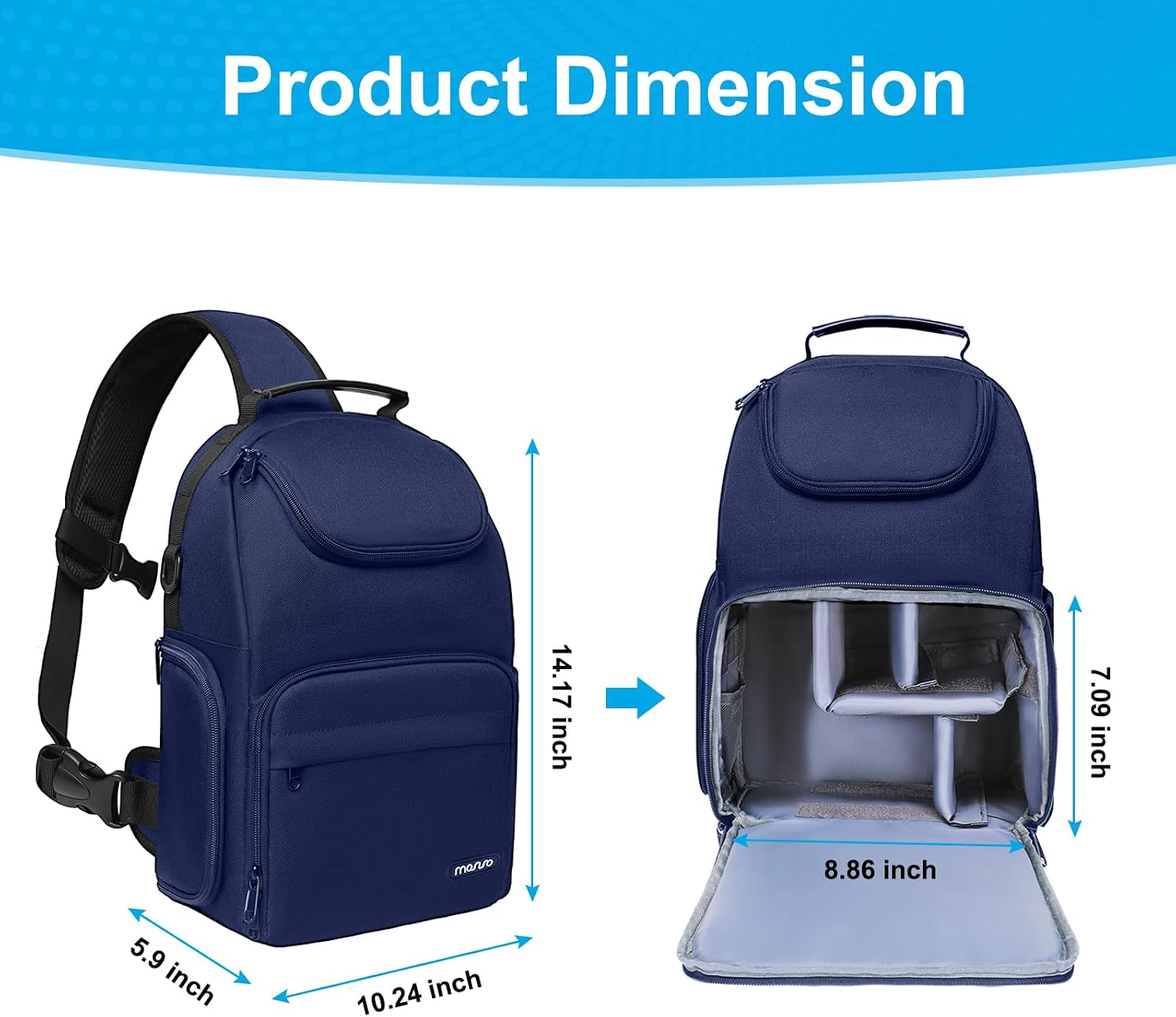 Camera Sling Bag, Camera Case Crossbody Photography Bag, Navy Blue | DSLR/SLR/Mirrorless Camera Backpack with Tripod