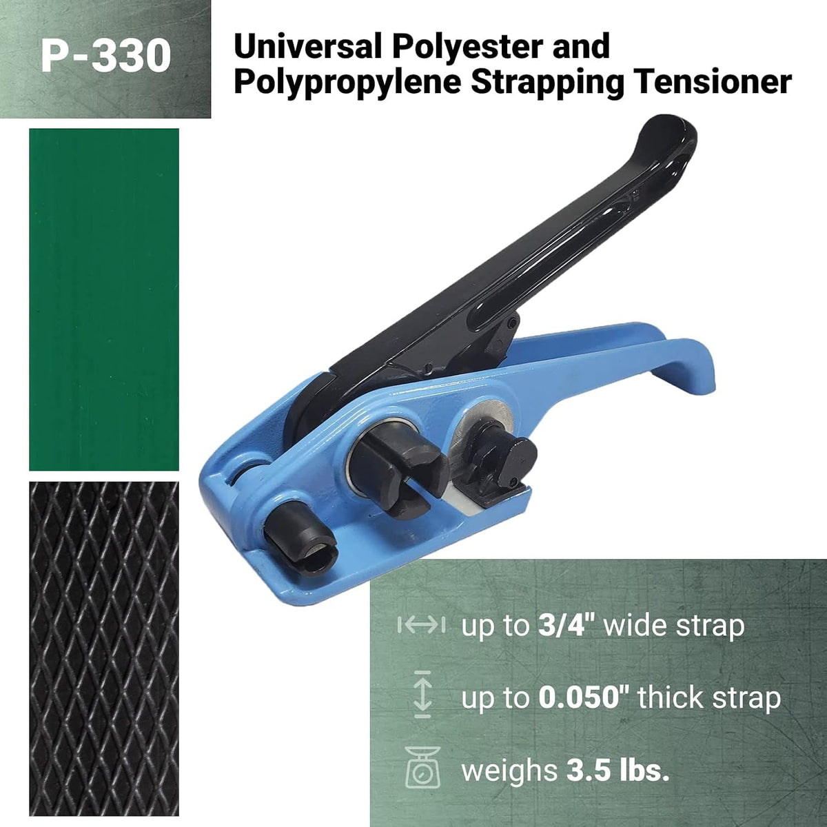 PET Strapping Tensioner Tool P-330 (with Cutter) for 5/8" Width PET & Polypropylene (PP) Strapping - Strong Strapping