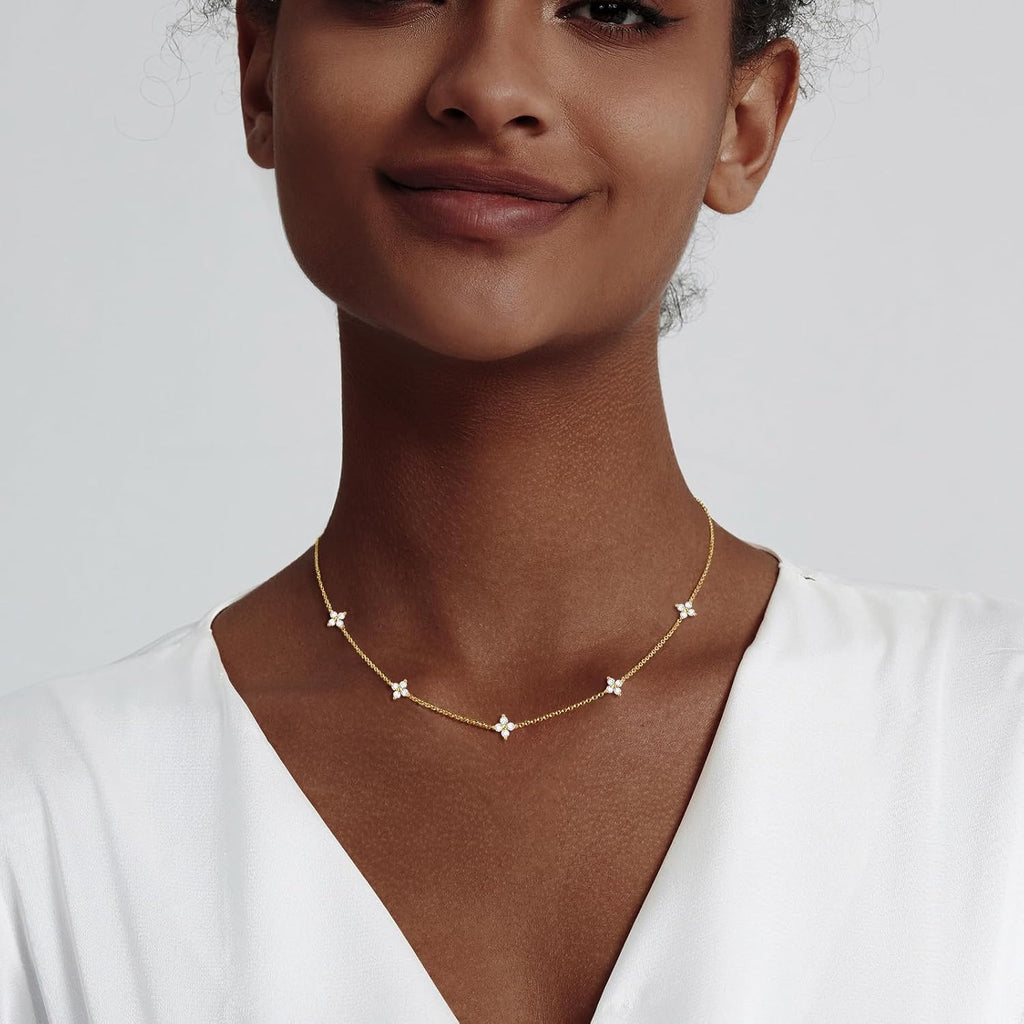 Tennis Necklace Bracelet for Women, Dainty Sterling Sliver Choker Necklace Crystal Link Bracelet Stud Earrings for