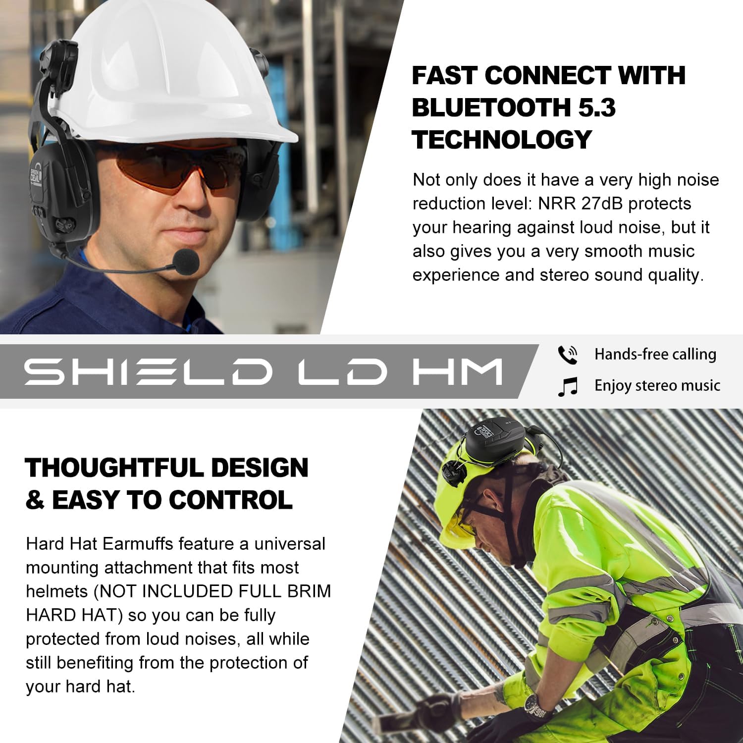 Bluetooth Hearing Protection Ear Muffs For Safety Helmet Hard Hat Mounted Attachment