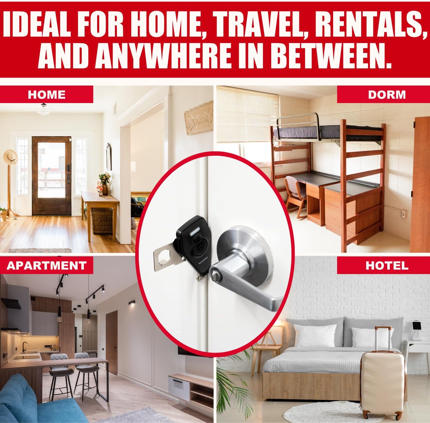 Portable Door Lock with Alarm | Hotel Door Locks for Travelers Security | Loud 130dB Door Security Device for Hotel
