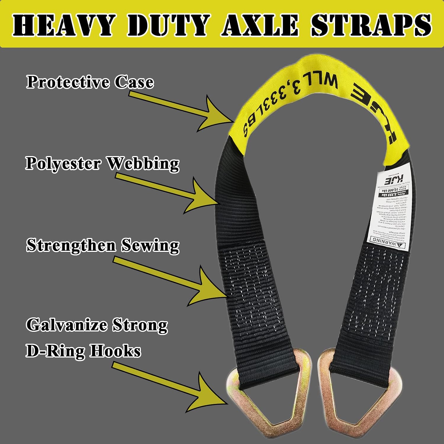 Heavy Duty Car Trailer Tie Down Straps 4 Pack Kit - 2" x 8' Ratchet Straps + J-Hooks with Clip, 2" x 36'' Axle Straps