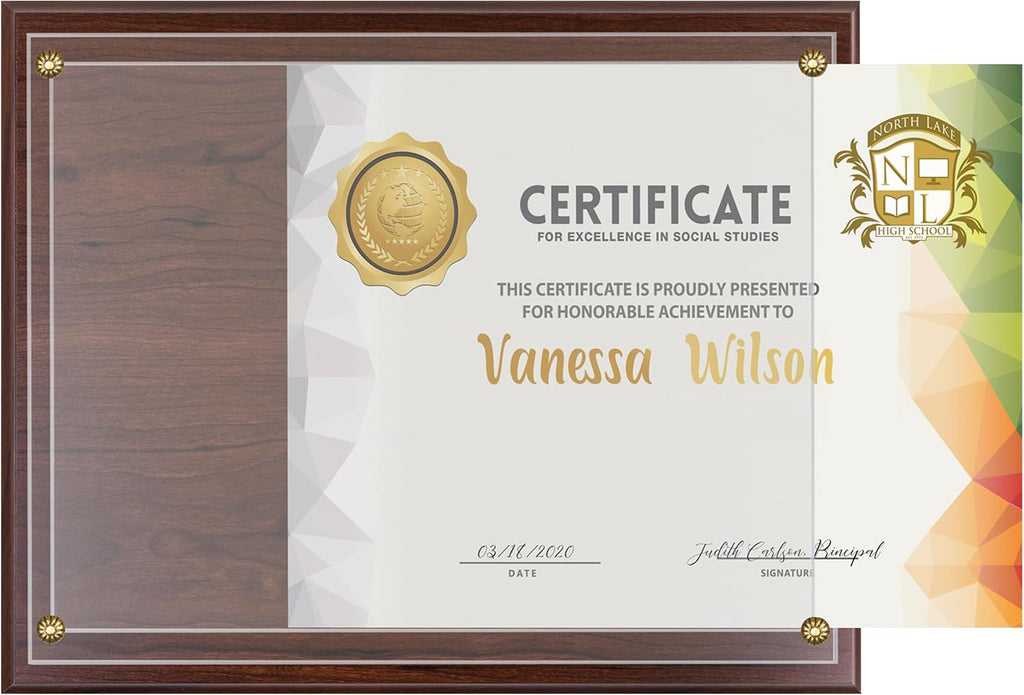 8.5 x 11 Certificate Frame Holder, Slide in Wall Plaque Display, 10.5 x 13 Inch Board, Multiple Colors (Walnut)