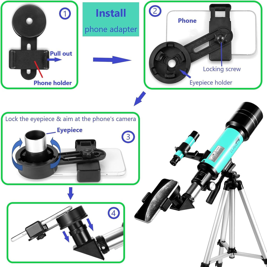 Telescope 70mm Aperture for Kids & Astronomy Beginners, Travel Telescope with Adjustable Tripod & Phone Adaper