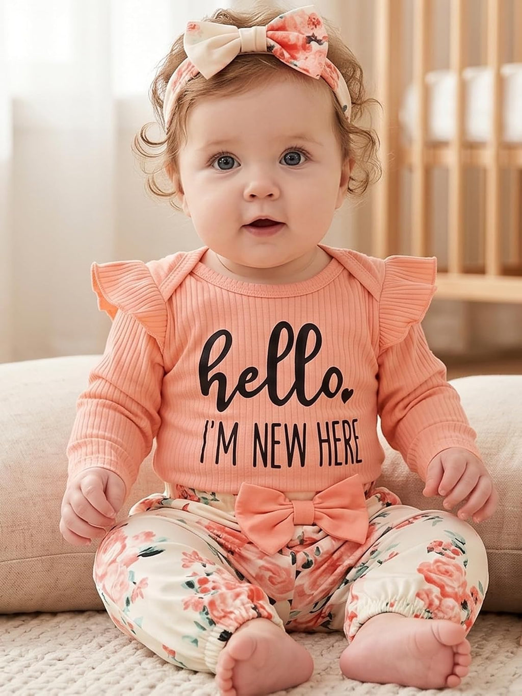 Newborn Infant Baby Girl Clothes Outfits Rib Romper Floral Pants with Headband Winter Clothing Set