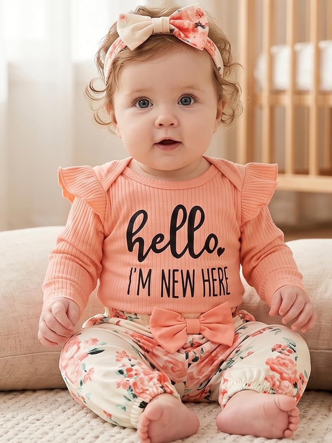 Newborn Infant Baby Girl Clothes Outfits Rib Romper Floral Pants with Headband Winter Clothing Set