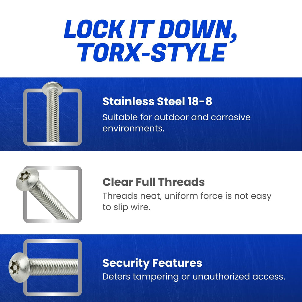 Torx Security Machine Screws, 1/4-20 x 1 Stainless Steel, Tamper-Resistant Button Head Electrical Outlet Screws for