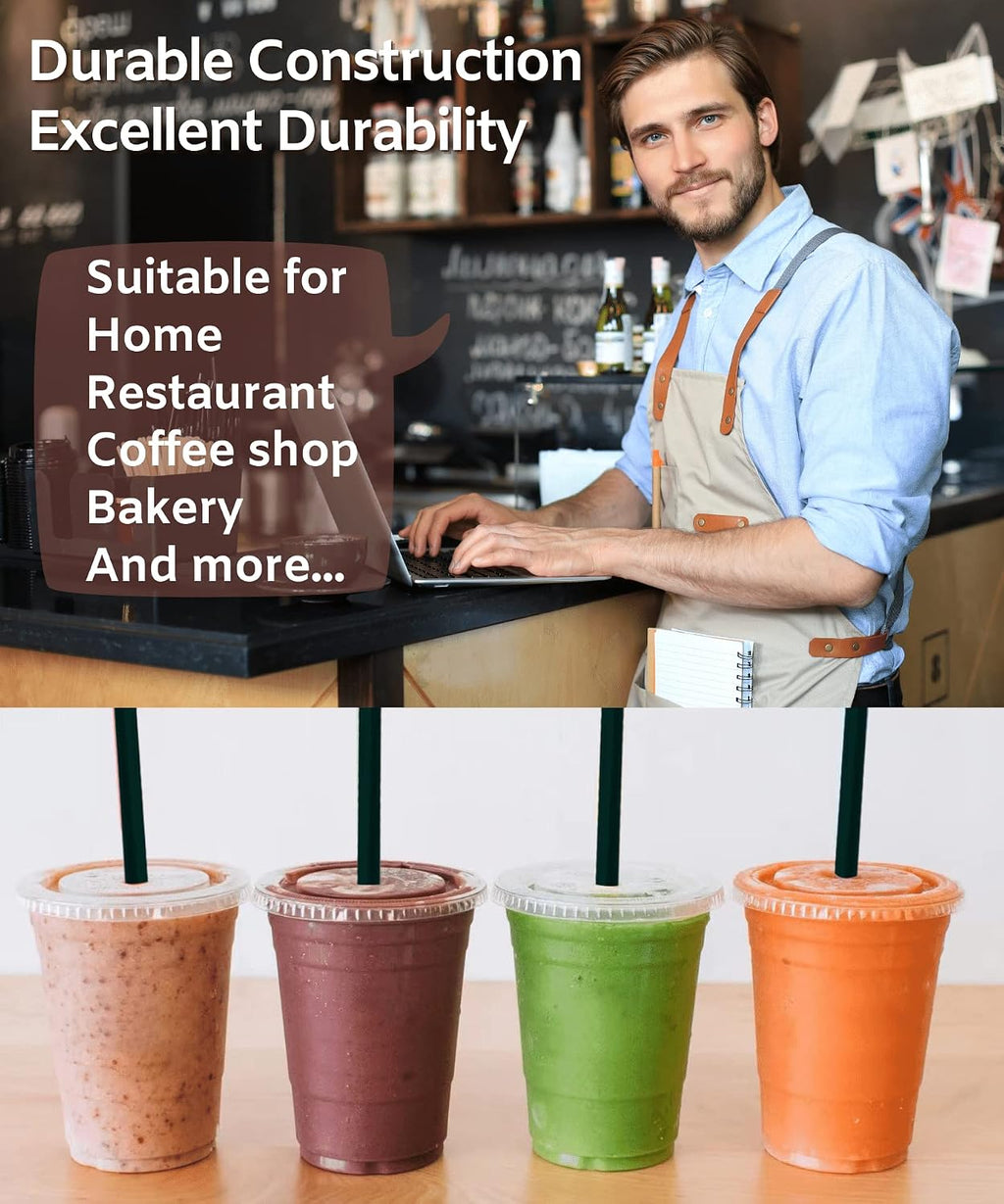 12 oz Clear Plastic Cups with Lids and STRAWS, Disposable Drinking Cups for Cold Drinks, Iced Coffee, Milkshakes